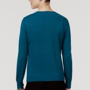 Nwt AUGUST SILK NORDSTROM Dopamine Preppy teal Blue Ribbed Sweater Silk Stretch